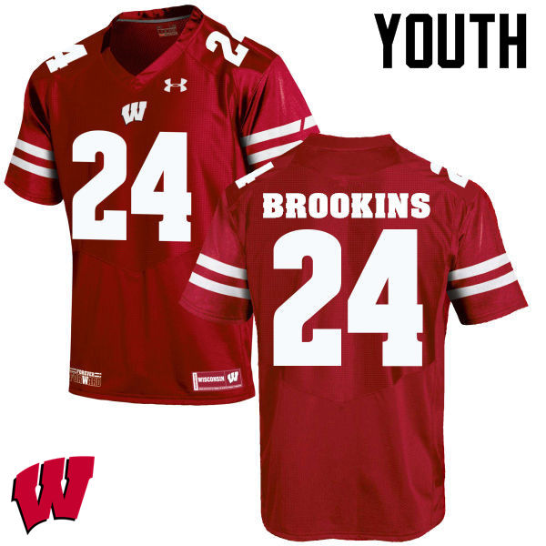 Youth Wisconsin Badgers #24 Keelon Brookins College Football Jerseys-Red - Click Image to Close